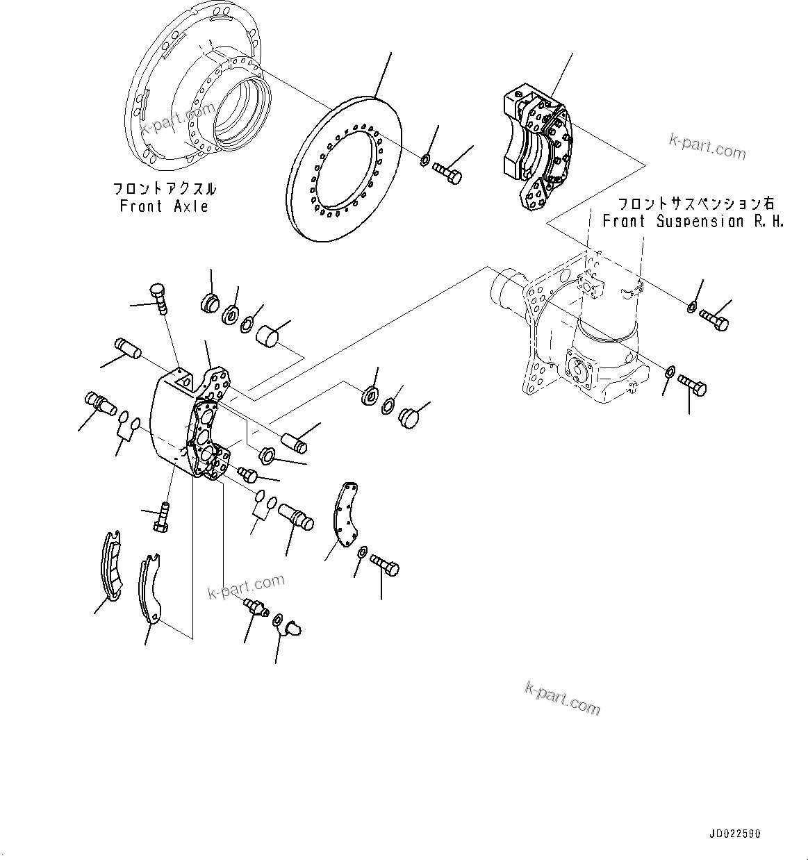 Komatsu parts book diagram for HD605-8 S/N 30072-UP (For KAL): FRONT AXLE, FRONT BRAKE R.H. (#30001-)