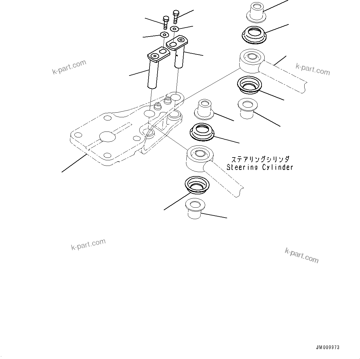 Komatsu parts book diagram for HD605-8 S/N 30072-UP (For KAL): FRONT AXLE, MOUNTING, R.H. (#30001-)