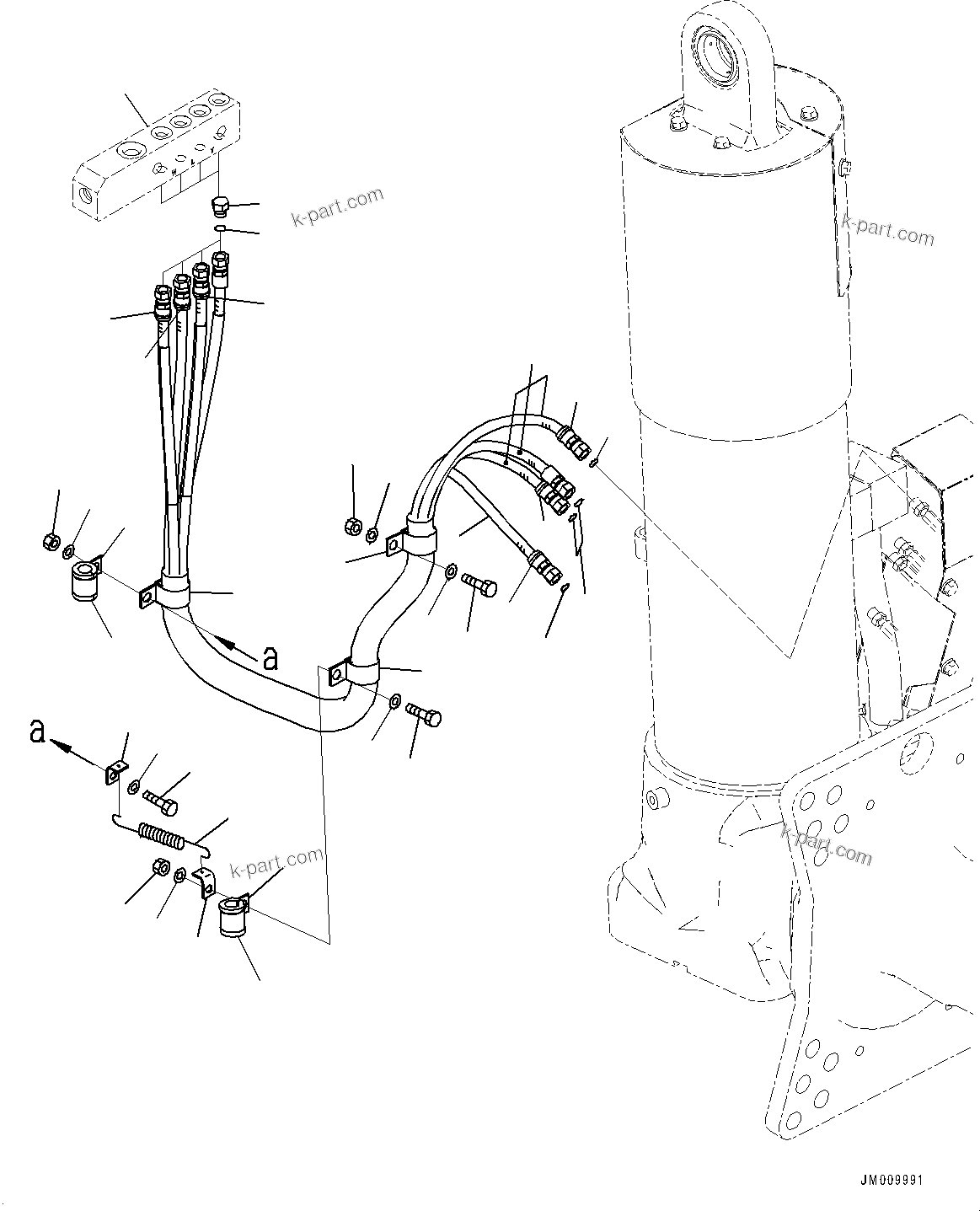 Komatsu parts book diagram for HD605-8 S/N 30072-UP (For KAL): FRONT AXLE, PIPING, L.H. (#30001-)