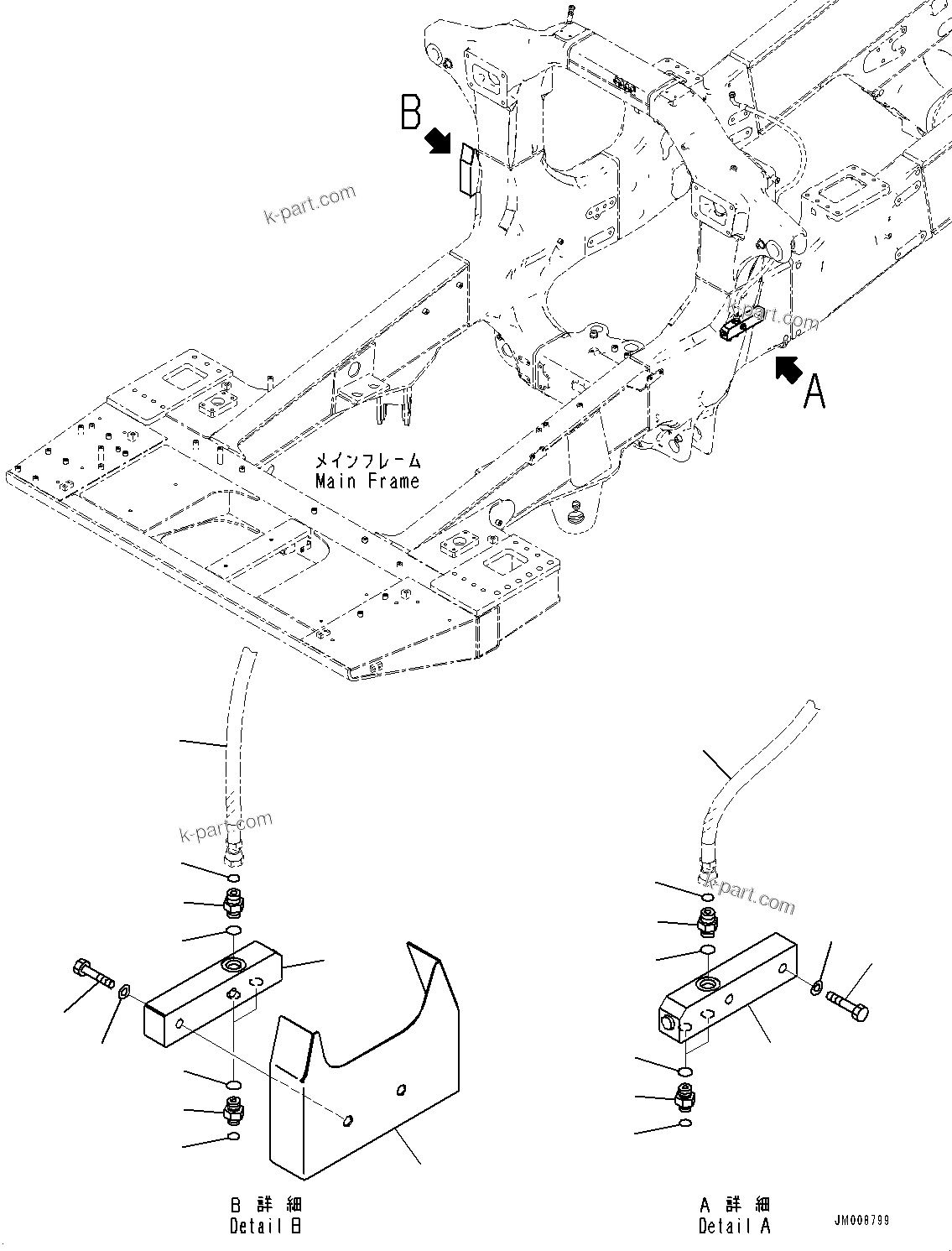 Komatsu parts book diagram for HD605-8 S/N 30072-UP (For KAL): FRONT BRAKE OIL PIPING (#30001-)