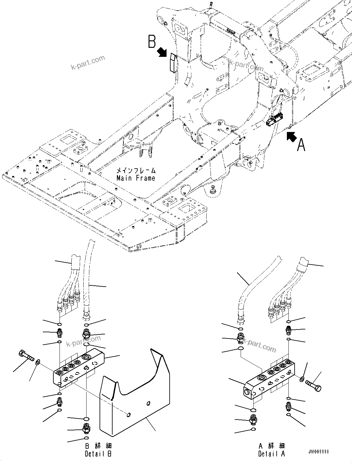 Komatsu parts book diagram for HD605-8 S/N 30072-UP (For KAL): FRONT BRAKE OIL PIPING, (WITH SUSPENSION, AUTO HYDRONEUMATIC) (#30001-)