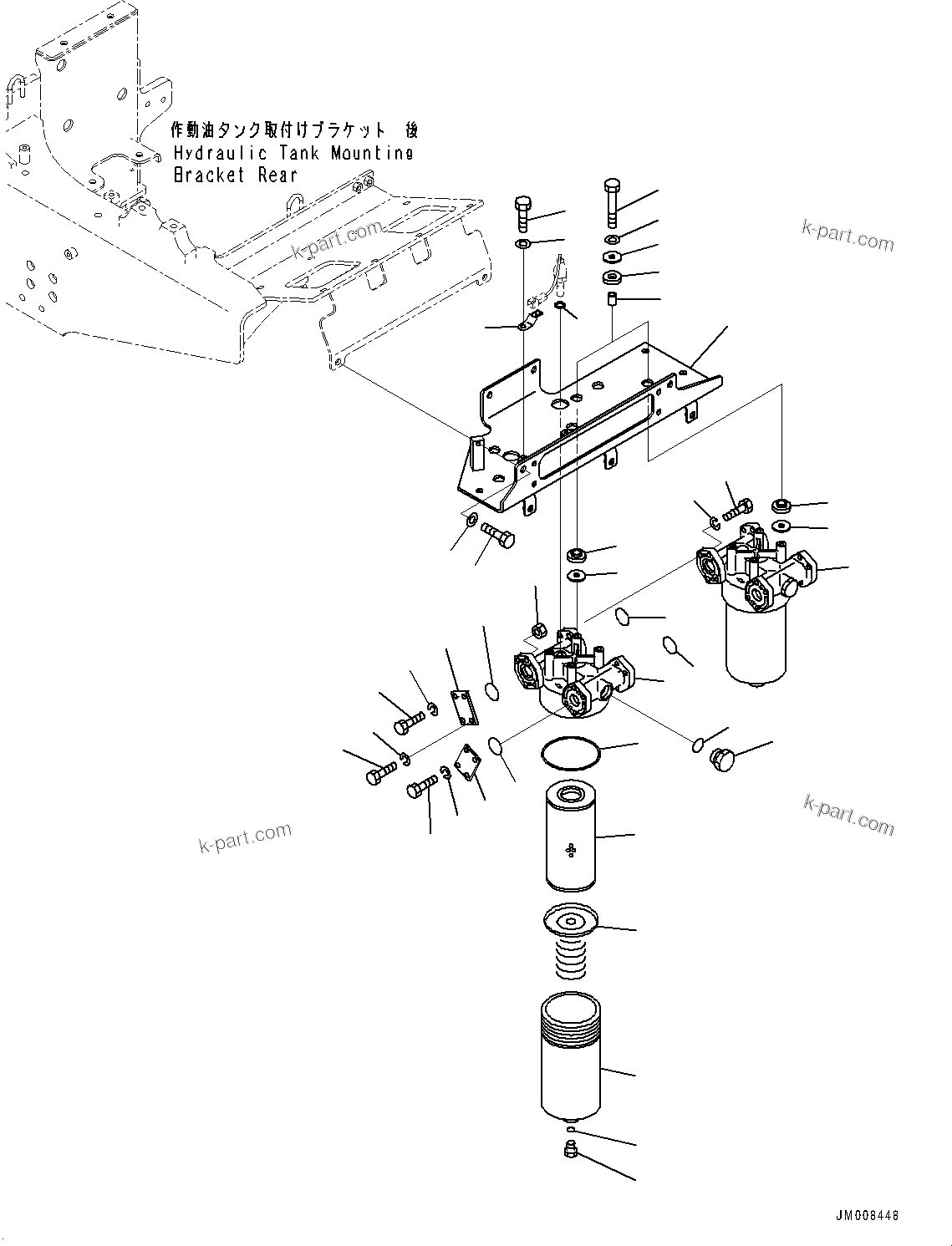 Komatsu parts book diagram for HD605-8 S/N 30072-UP (For KAL): HYDRAULIC TANK, TRANSMISSION OIL FILTER (1/2) (#30001-)