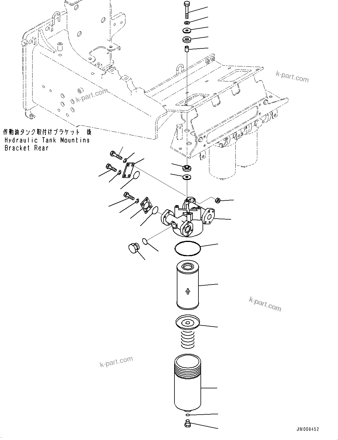 Komatsu parts book diagram for HD605-8 S/N 30072-UP (For KAL): HYDRAULIC TANK, TRANSMISSION OIL FILTER (2/2) (#30001-)