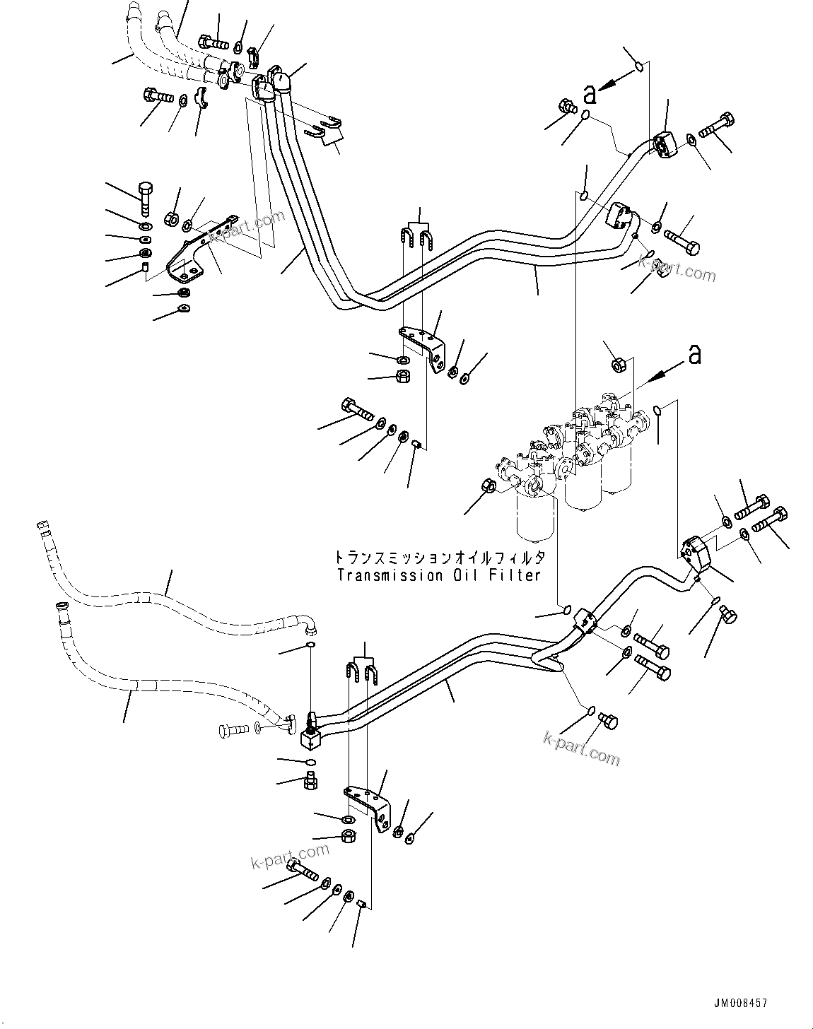 Komatsu parts book diagram for HD605-8 S/N 30072-UP (For KAL): HYDRAULIC TANK, TRANSMISSION OIL FILTER PIPING (#30001-)