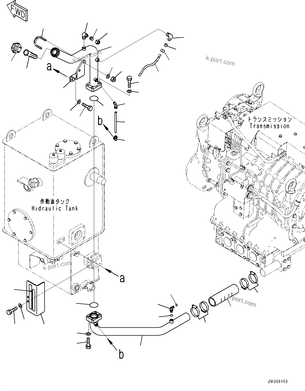 Komatsu parts book diagram for HD605-8 S/N 30072-UP (For KAL): HYDRAULIC TANK, TRANSMISSION OIL FILLER (#30001-)