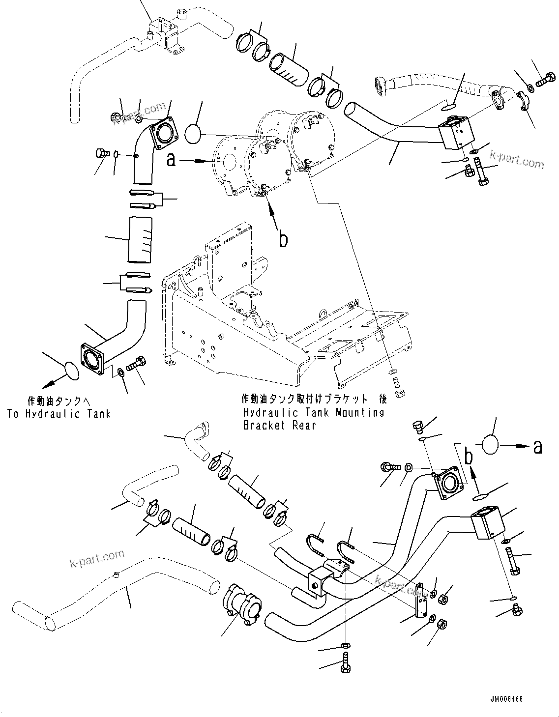 Komatsu parts book diagram for HD605-8 S/N 30072-UP (For KAL): HYDRAULIC TANK, OIL FILTER PIPING (#30001-)