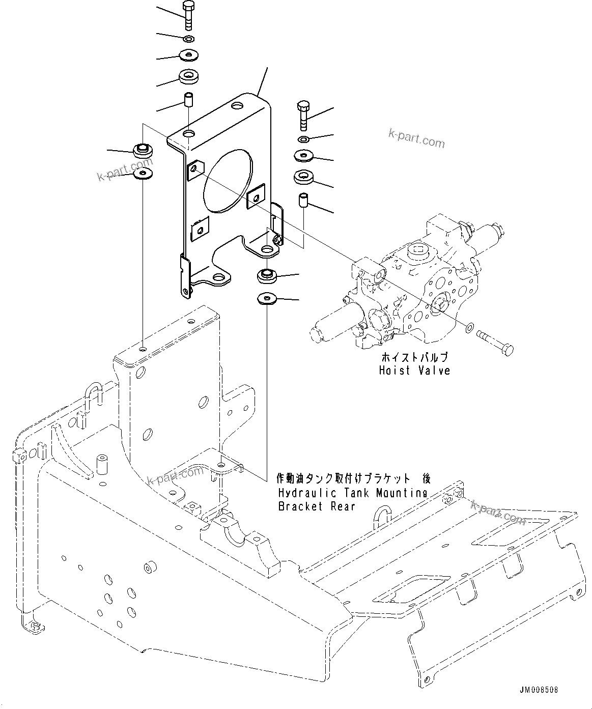 Komatsu parts book diagram for HD605-8 S/N 30072-UP (For KAL): HYDRAULIC TANK, MOUNTING PARTS (1/2) (#30001-)