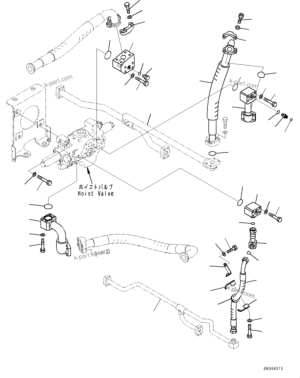 Komatsu parts book diagram for HD605-8 S/N 30072-UP (For KAL): HYDRAULIC TANK, HOIST VALVE PIPING (1/3) (#30001-)