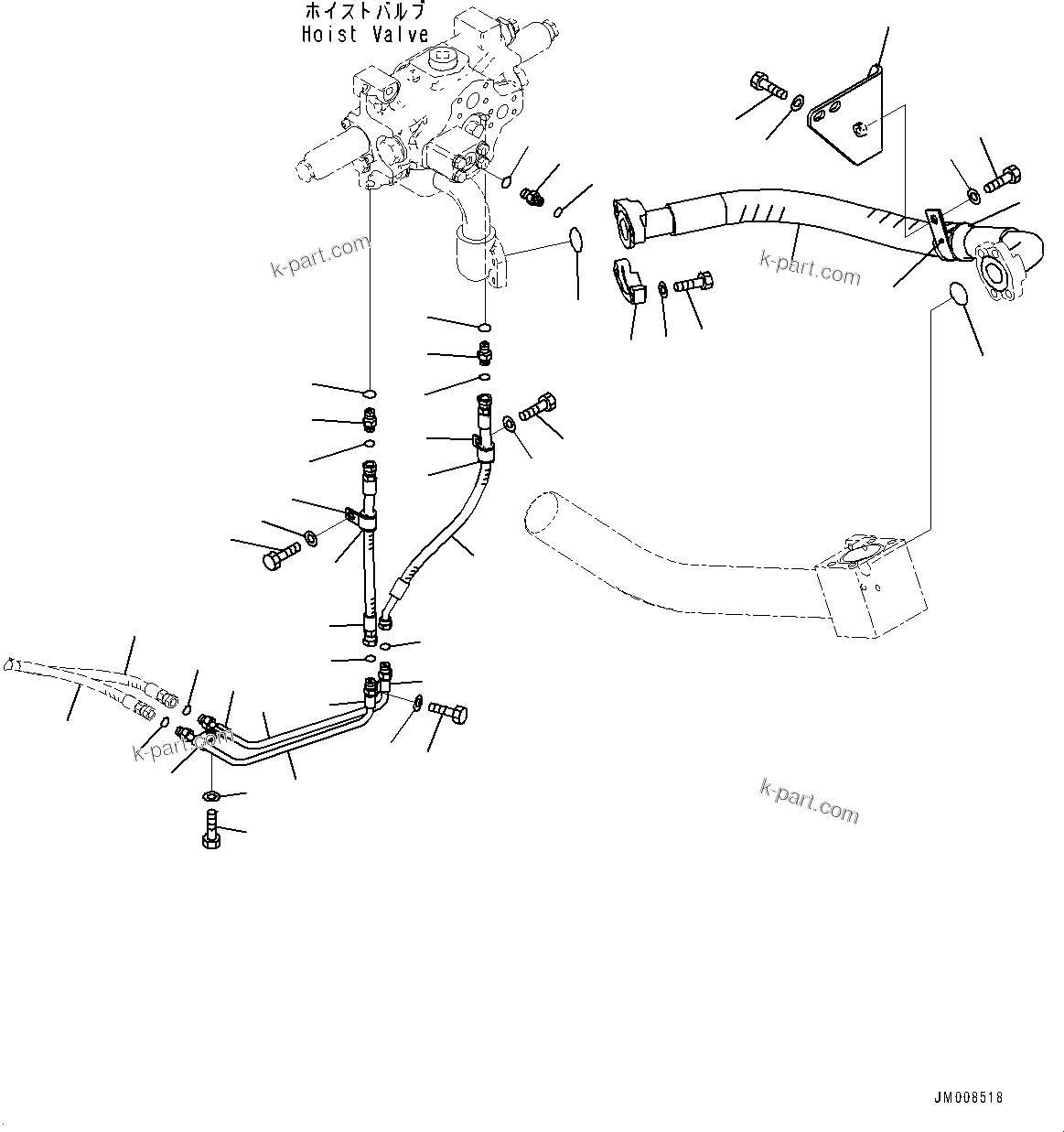 Komatsu parts book diagram for HD605-8 S/N 30072-UP (For KAL): HYDRAULIC TANK, HOIST VALVE PIPING (2/3) (#30001-)