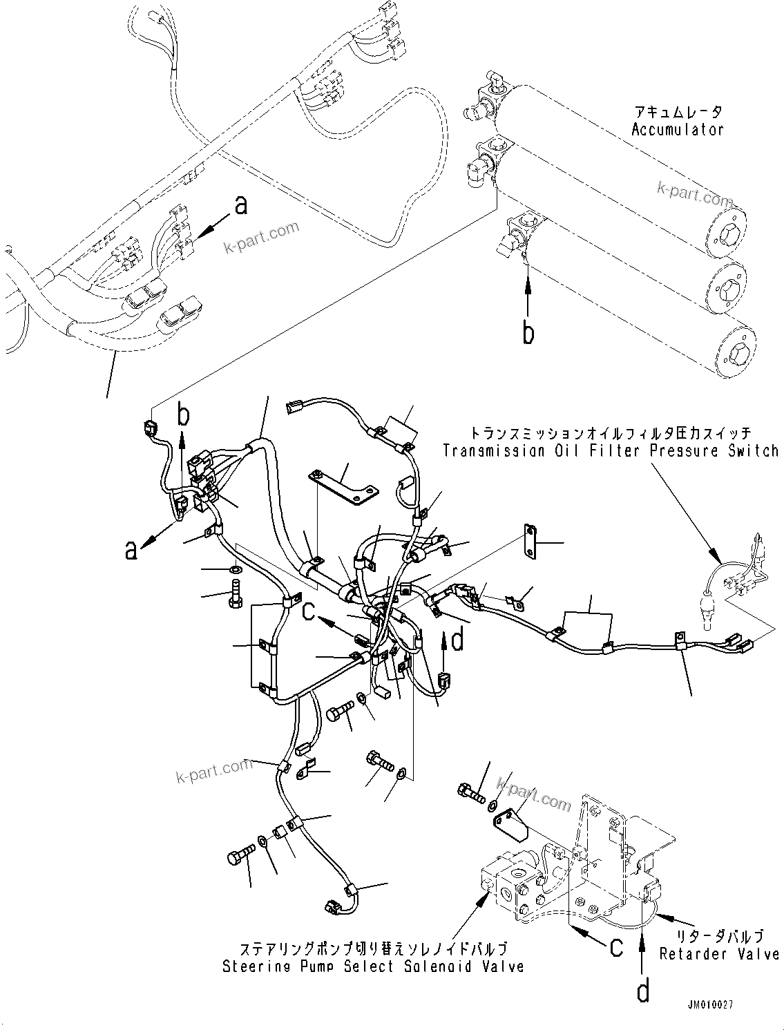 Komatsu parts book diagram for HD605-8 S/N 30072-UP (For KAL): HYDRAULIC TANK, WIRING HARNESS(#30015-30054)