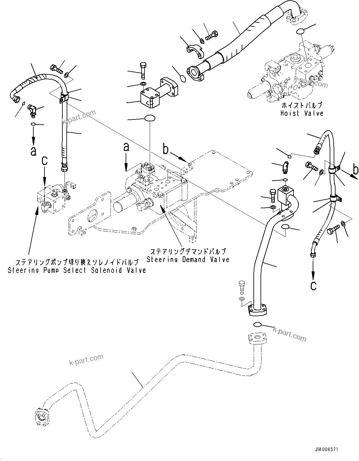 Komatsu parts book diagram for HD605-8 S/N 30072-UP (For KAL): HYDRAULIC TANK, STEERING DEMAND VALVE PIPING (2/3) (#30001-)
