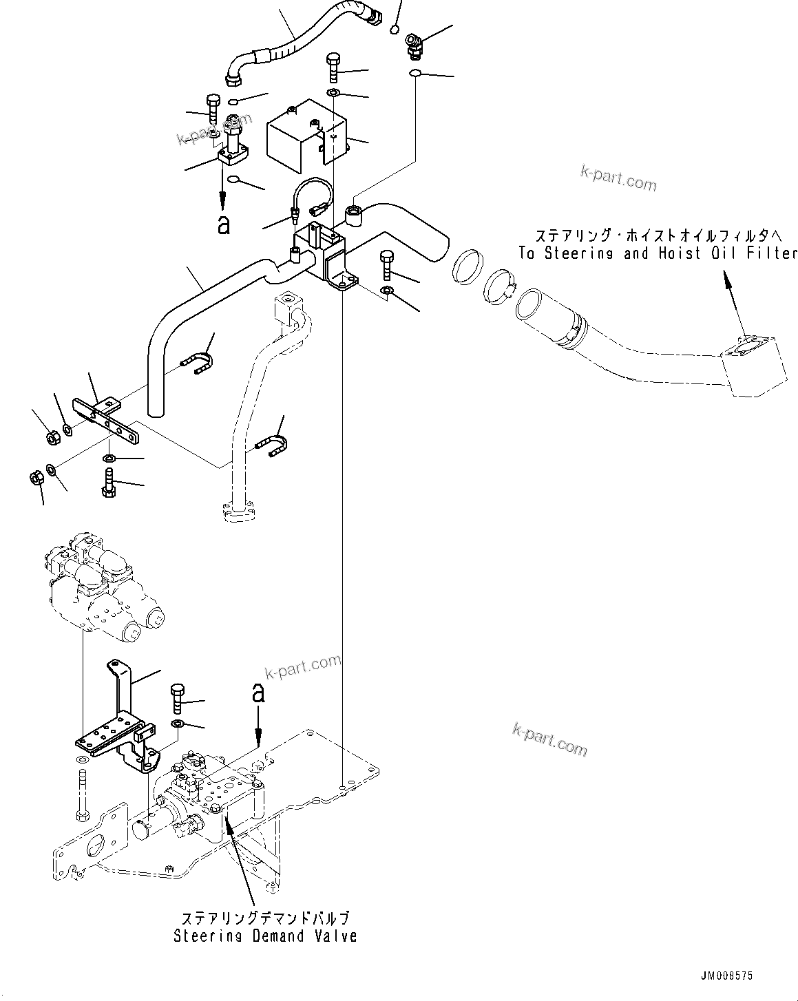 Komatsu parts book diagram for HD605-8 S/N 30072-UP (For KAL): HYDRAULIC TANK, STEERING DEMAND VALVE PIPING (3/3) (#30001-)