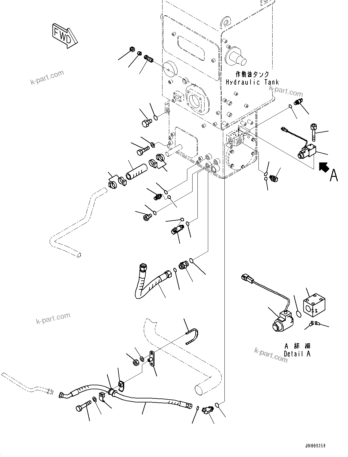 Komatsu parts book diagram for HD605-8 S/N 30072-UP (For KAL): HYDRAULIC TANK, PIPING (WITH OIL FILLER CAP LOCK AND COVER LOCK) (#30001-)