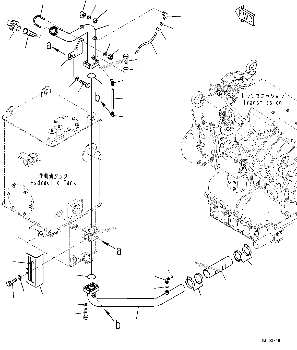 Komatsu parts book diagram for HD605-8 S/N 30072-UP (For KAL): HYDRAULIC TANK, TRANSMISSION OIL FILLER (WITH OIL FILLER CAP LOCK AND COVER LOCK) (#30001-)