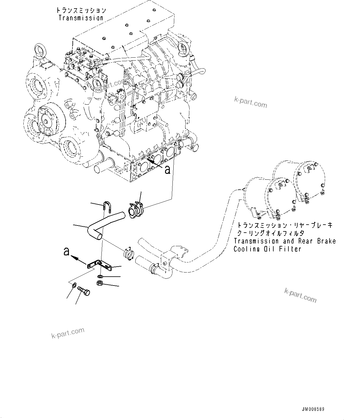 Komatsu parts book diagram for HD605-8 S/N 30072-UP (For KAL): TRANSMISSION PIPING, PIPING (1/2) (#30001-)