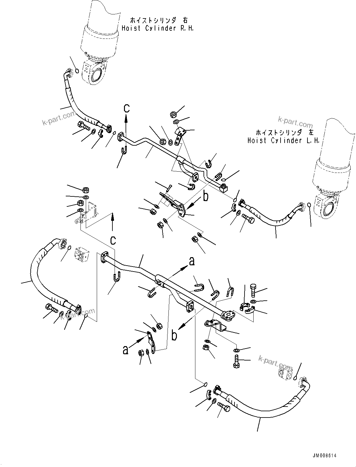 Komatsu parts book diagram for HD605-8 S/N 30072-UP (For KAL): STEERING AND HOIST HYDRAULIC PIPING, HOIST CYLINDER PIPING (#30001-)