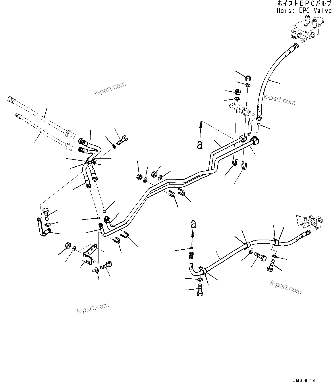 Komatsu parts book diagram for HD605-8 S/N 30072-UP (For KAL): STEERING AND HOIST HYDRAULIC PIPING, FAN MOTOR PIPING (#30001-)