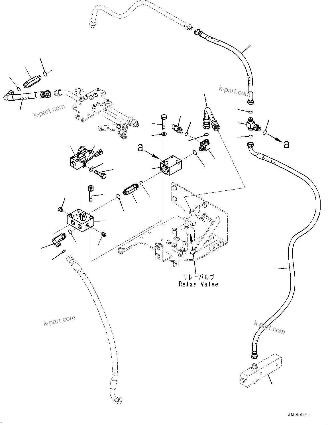 Komatsu parts book diagram for HD605-8 S/N 30072-UP (For KAL): BRAKE PIPING, FRONT BRAKE CUT VALVE (#30001-)