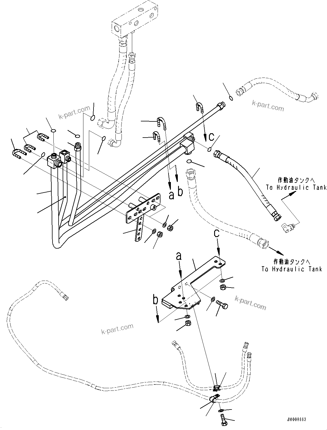 Komatsu parts book diagram for HD605-8 S/N 30072-UP (For KAL): BRAKE PIPING, PIPING (3/5) (WITH SUSPENSION, AUTO HYDRONEUMATIC) (#30001-)