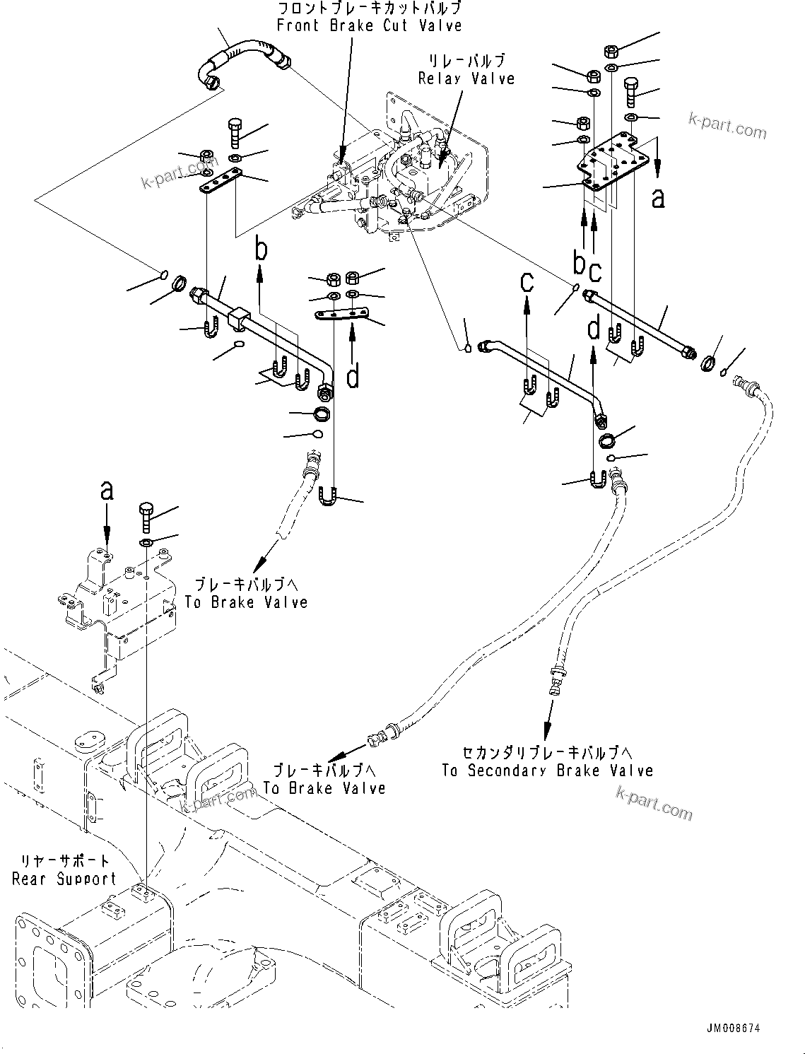 Komatsu parts book diagram for HD605-8 S/N 30072-UP (For KAL): BRAKE PIPING, PIPING (5/6) (#30001-)