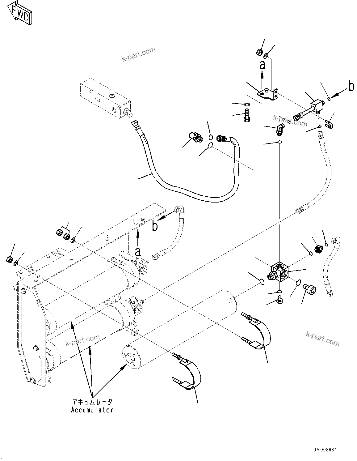 Komatsu parts book diagram for HD605-8 S/N 30072-UP (For KAL): BRAKE PIPING, ACCUMULATOR PIPING (1/3) (#30001-)