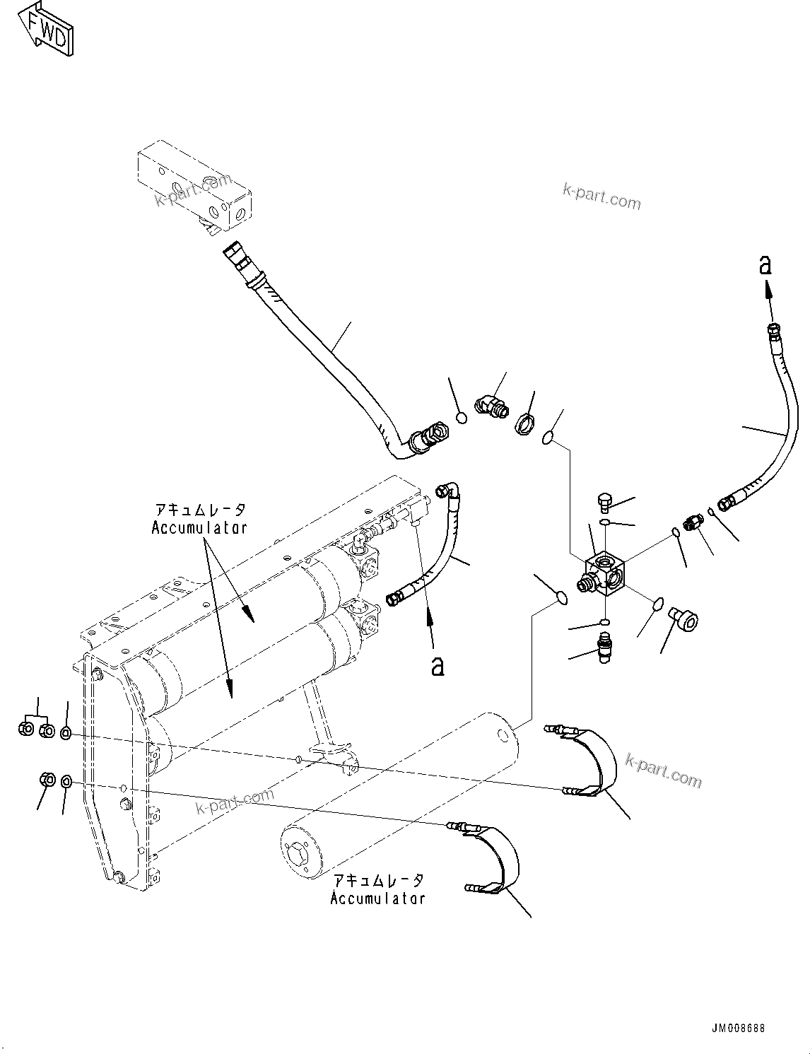 Komatsu parts book diagram for HD605-8 S/N 30072-UP (For KAL): BRAKE PIPING, ACCUMULATOR PIPING (3/3) (#30001-)