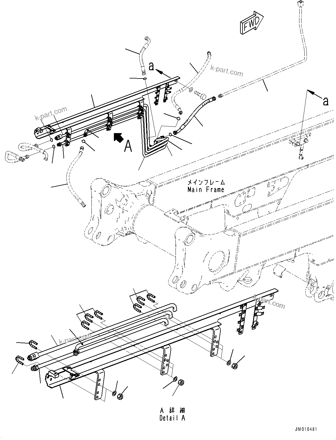 Komatsu parts book diagram for HD605-8 S/N 30072-UP (For KAL): BRAKE PIPING, BRACKET (WITH CENTRALIZED LUBRICATION, 4-POINTS) (#30001-)