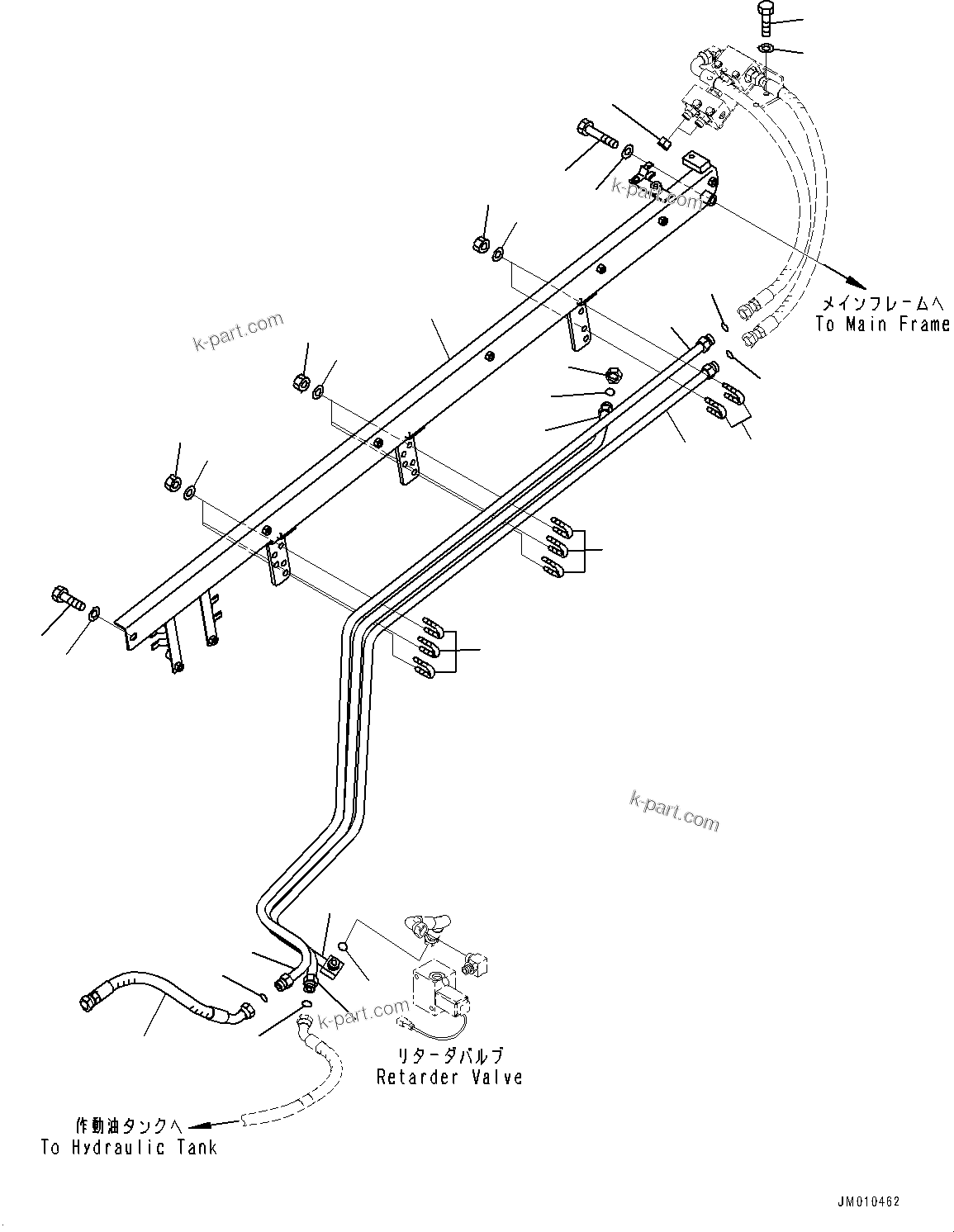 Komatsu parts book diagram for HD605-8 S/N 30072-UP (For KAL): BRAKE PIPING, REAR SHUTTLE VALVE PIPING (WITH CENTRALIZED LUBRICATION, 4-POINTS) (#30001-)
