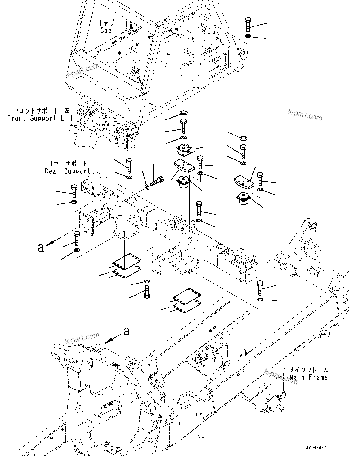 Komatsu parts book diagram for HD605-8 S/N 30072-UP (For KAL): REAR SUPPORT, CAB MOUNTING (#30001-)