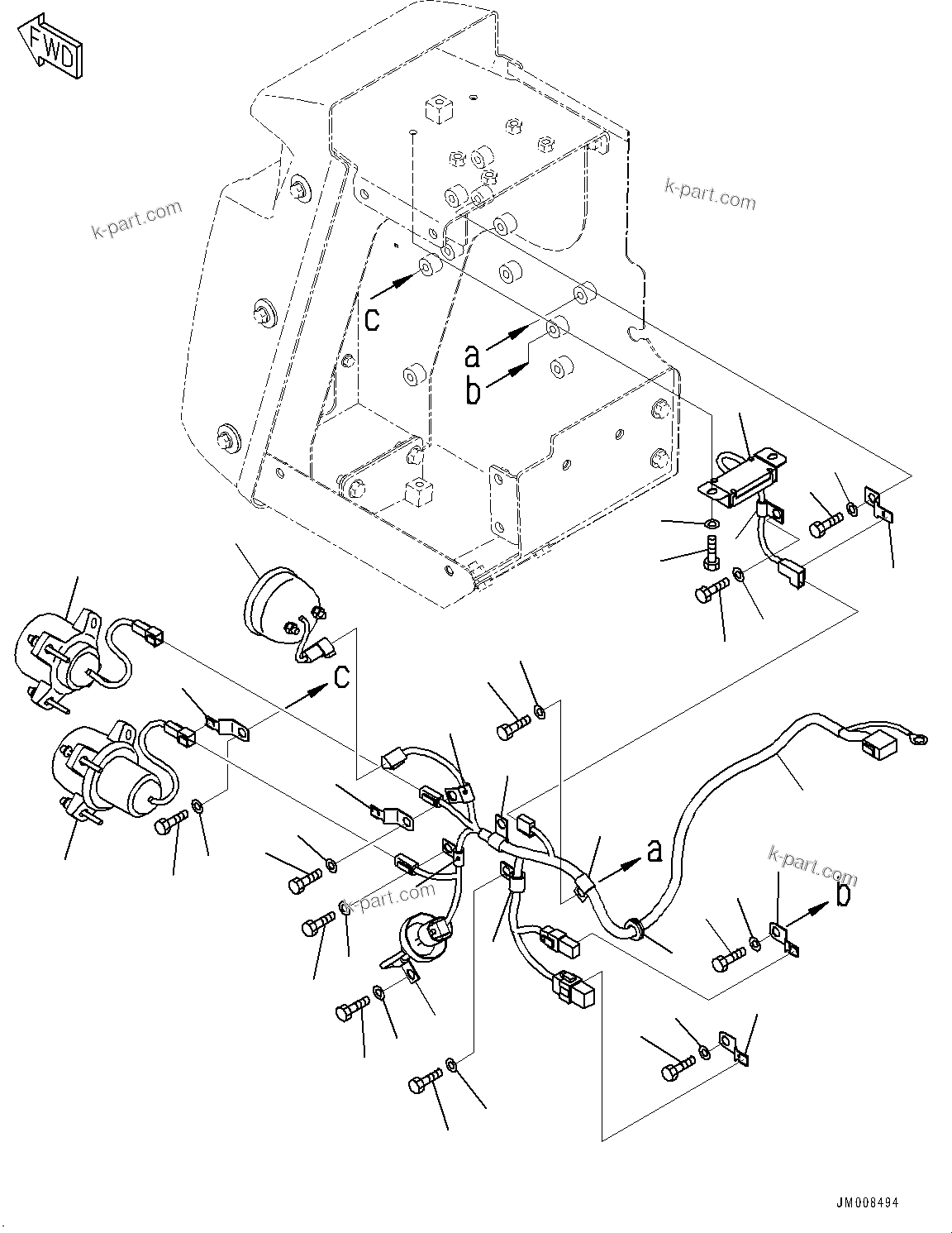 Komatsu parts book diagram for HD605-8 S/N 30072-UP (For KAL): FRONT SUPPORT, HEADLAMP, L.H. (#30001-)