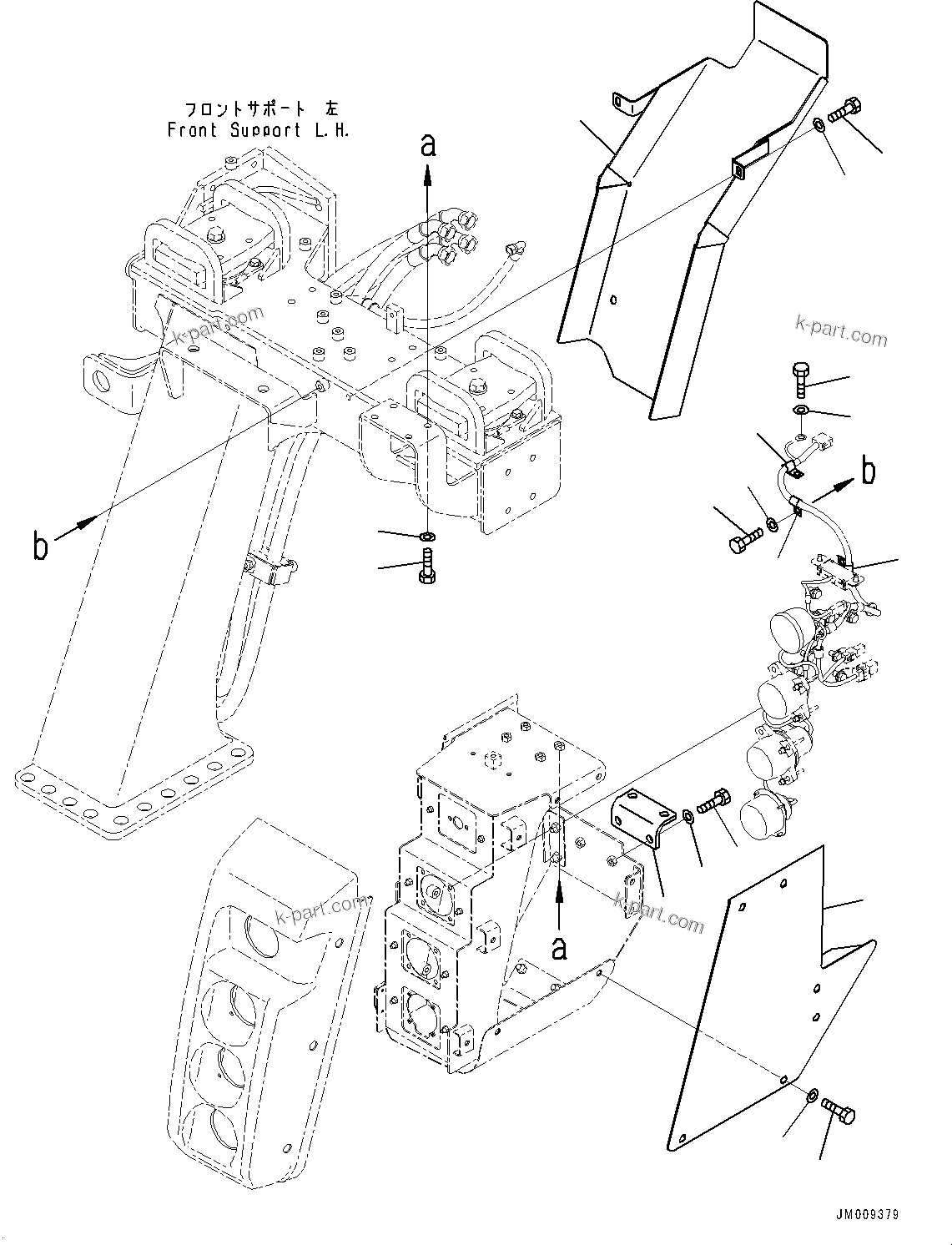 Komatsu parts book diagram for HD605-8 S/N 30072-UP (For KAL): FRONT SUPPORT, STEERING PIPING COVER (#30001-)