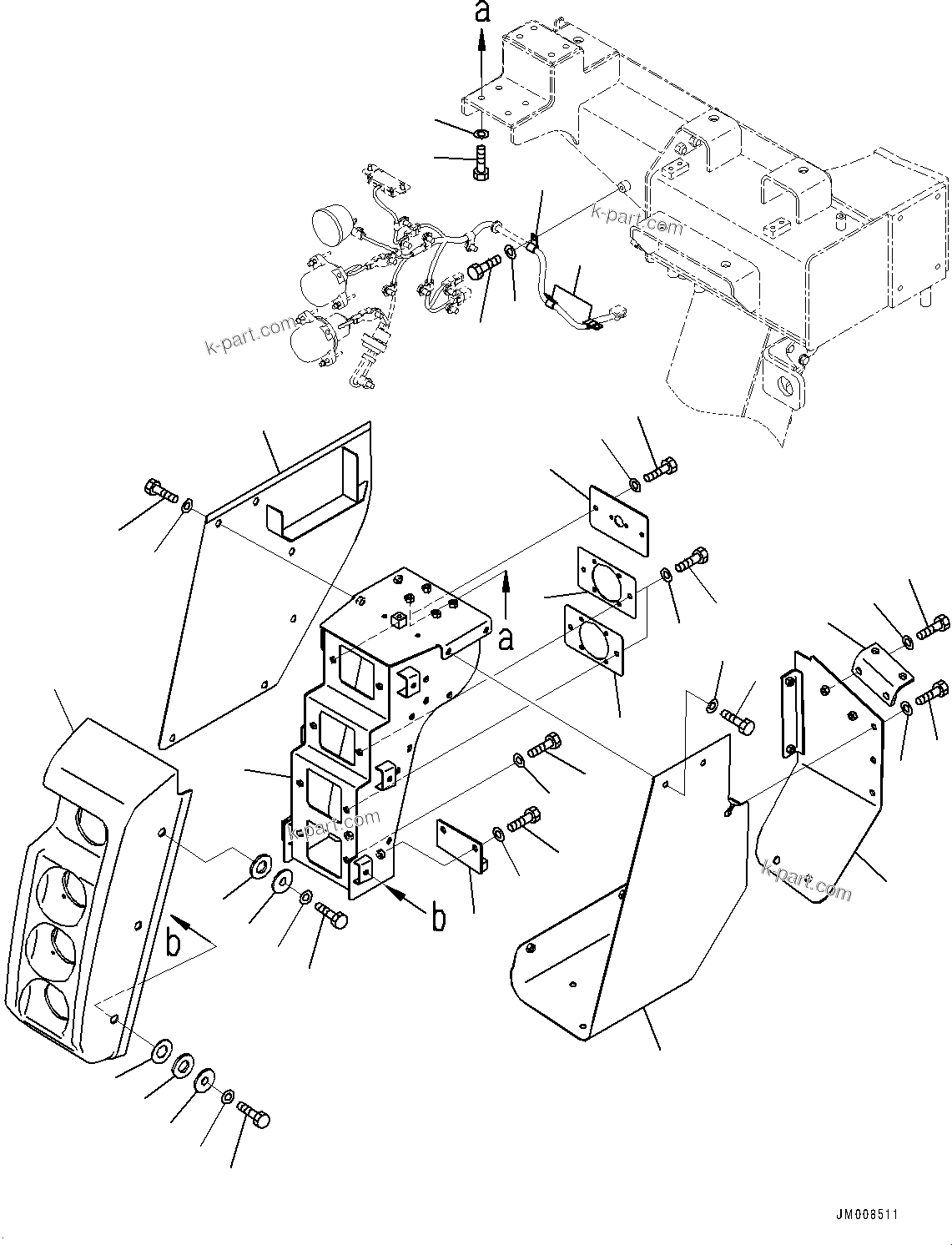 Komatsu parts book diagram for HD605-8 S/N 30072-UP (For KAL): FRONT SUPPORT, LAMP BRACKET, R.H. (#30001-)