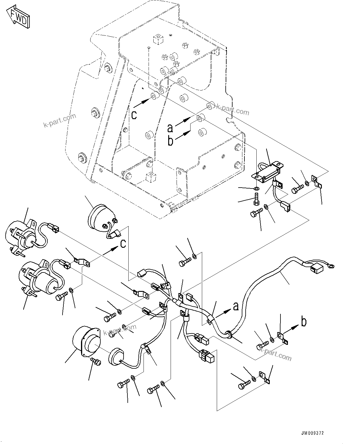 Komatsu parts book diagram for HD605-8 S/N 30072-UP (For KAL): FRONT SUPPORT, HEADLAMP, L.H. (WITH FOG LAMP)(#30001-30227)