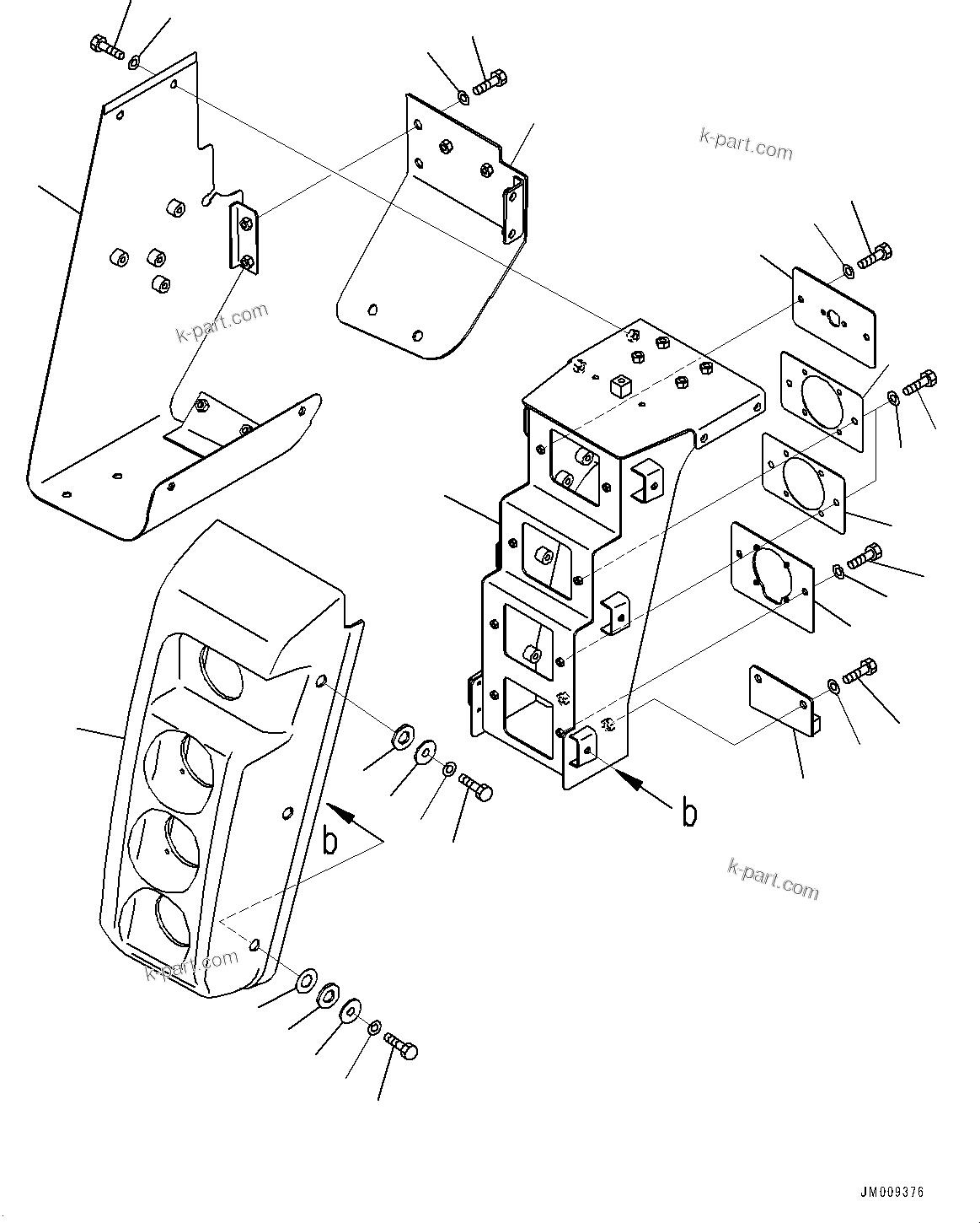 Komatsu parts book diagram for HD605-8 S/N 30072-UP (For KAL): FRONT SUPPORT, LAMP BRACKET, L.H. (WITH FOG LAMP)(#30001-30227)