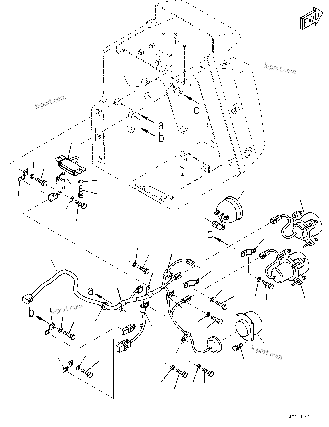 Komatsu parts book diagram for HD605-8 S/N 30072-UP (For KAL): FRONT SUPPORT, HEADLAMP, R.H. (WITH FOG LAMP)(#30228-)