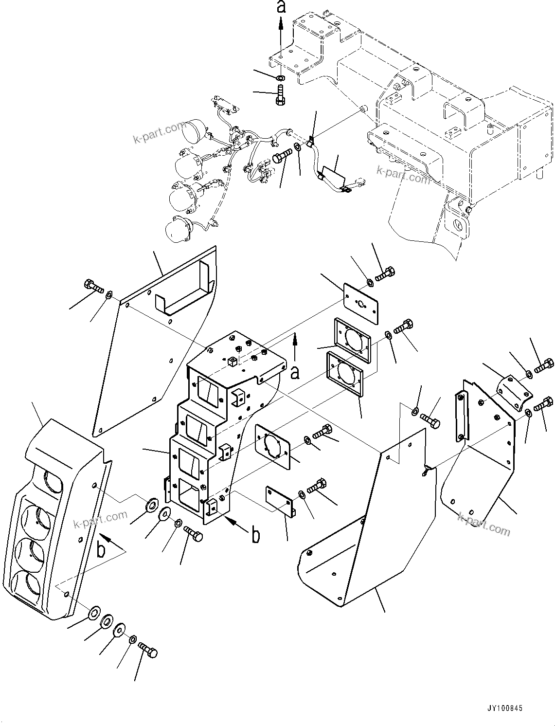 Komatsu parts book diagram for HD605-8 S/N 30072-UP (For KAL): FRONT SUPPORT, LAMP BRACKET, R.H. (WITH FOG LAMP)(#30228-)