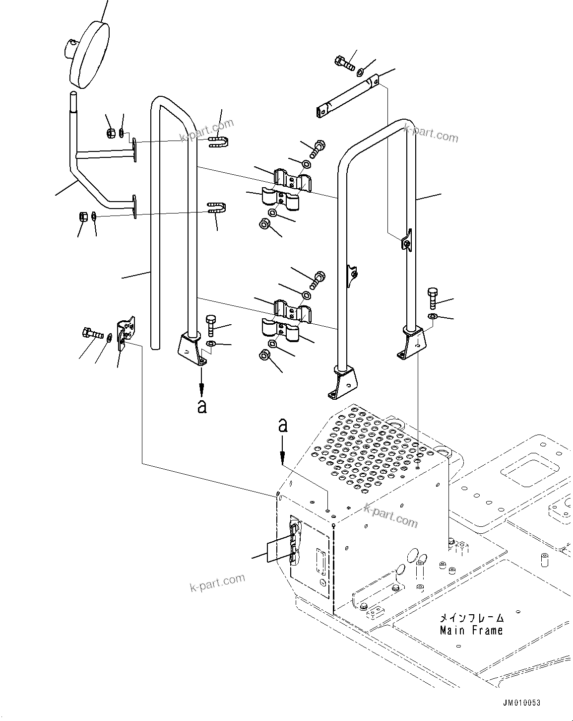 Komatsu parts book diagram for HD605-8 S/N 30072-UP (For KAL): LADDER, GUARD AND MIRROR, R.H. (#30001-)