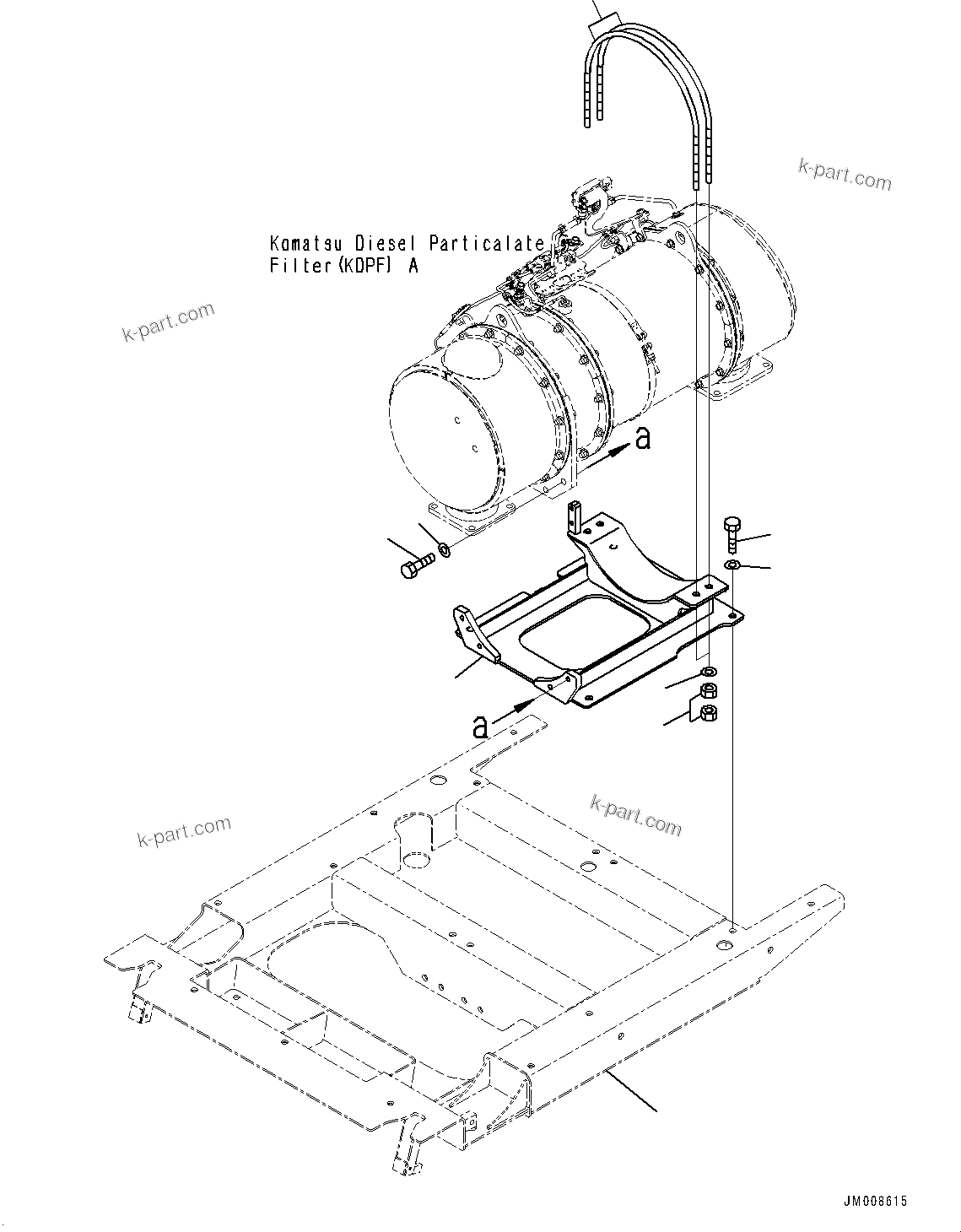 Komatsu parts book diagram for HD605-8 S/N 30072-UP (For KAL): EXHAUST PIPING, KOMATSU DIESEL PARTICULATE FILTER (KDPF) A MOUNTING (#30001-)