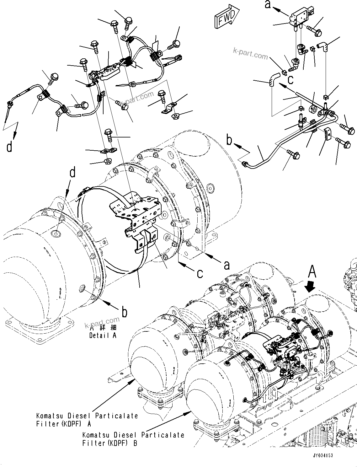 Komatsu parts book diagram for HD605-8 S/N 30072-UP (For KAL): EXHAUST PIPING, INNER PARTS, KOMATSU DIESEL PARTICULATE FILTER (KDPF) B (2/2) (#30001-)