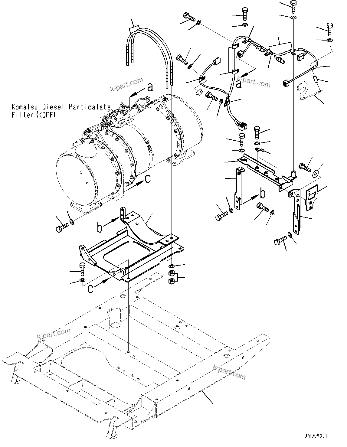 Komatsu parts book diagram for HD605-8 S/N 30072-UP (For KAL): EXHAUST PIPING, KOMATSU DIESEL PARTICULATE FILTER (KDPF) B MOUNTING (#30001-)