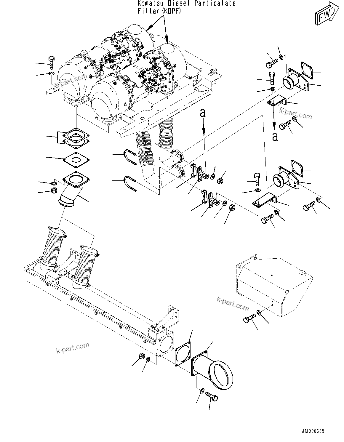 Komatsu parts book diagram for HD605-8 S/N 30072-UP (For KAL): EXHAUST PIPING, (3/3) (WITH BODY HEATING) (#30001-)