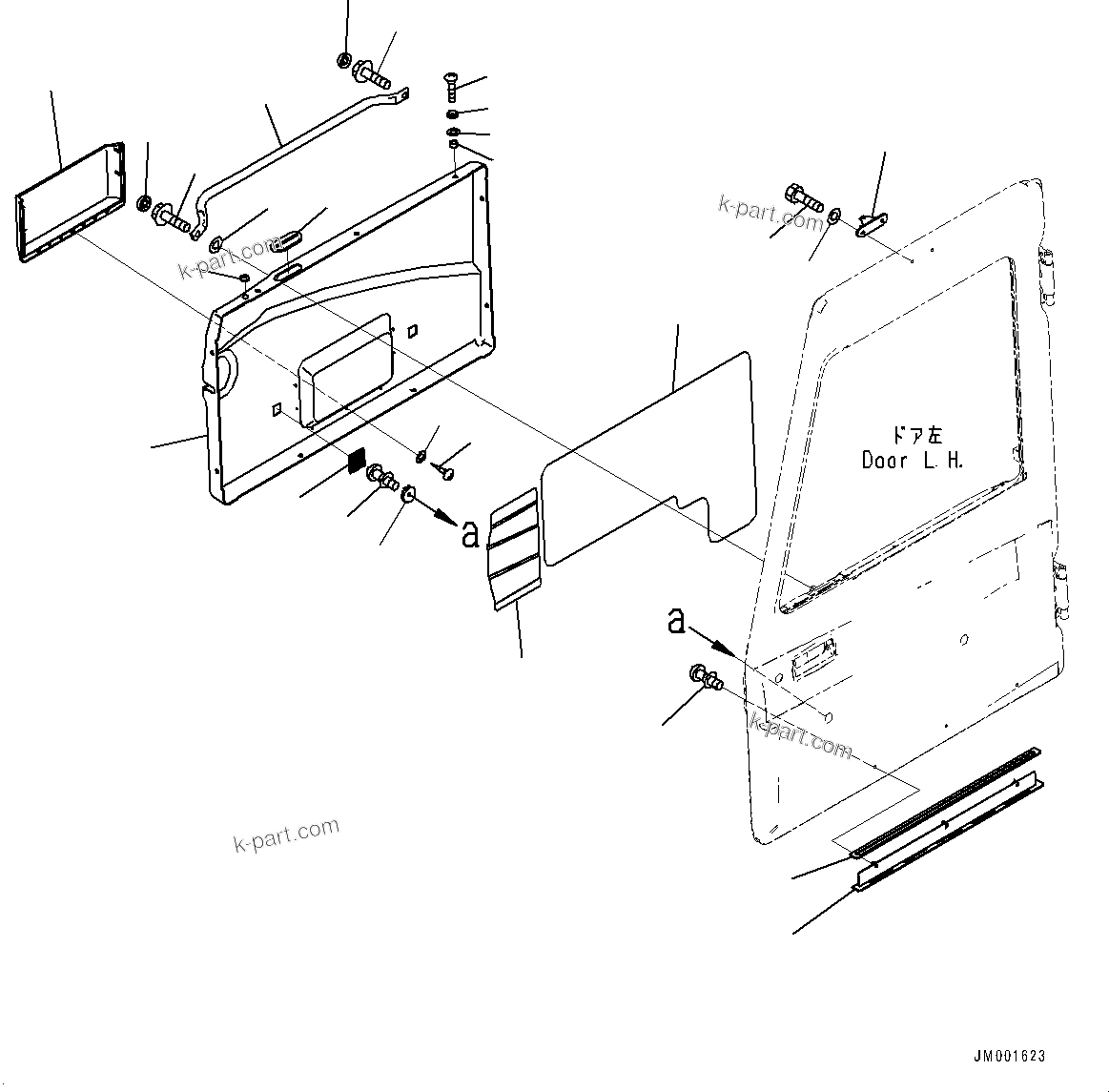 Komatsu parts book diagram for HD605-8 S/N 30072-UP (For KAL): CAB, DOOR COVER, L.H. (#30001-)