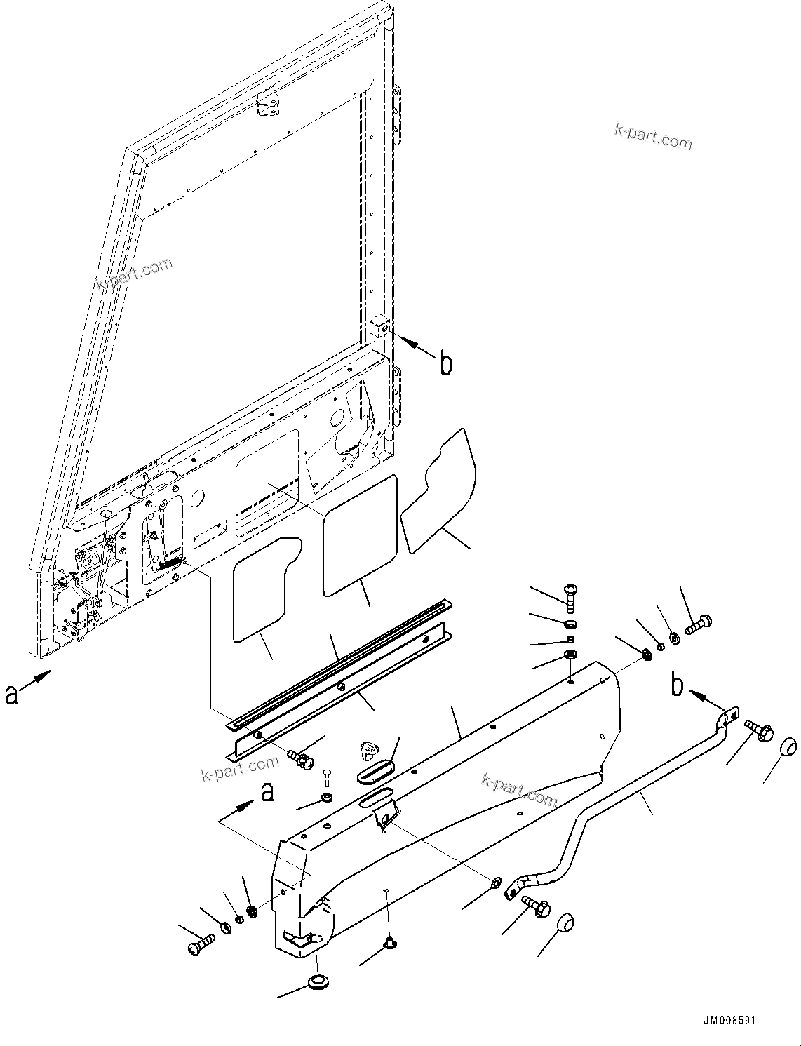 Komatsu parts book diagram for HD605-8 S/N 30072-UP (For KAL): CAB, DOOR COVER, R.H. (#30001-)