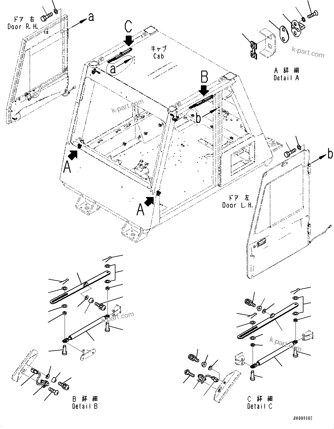 Komatsu parts book diagram for HD605-8 S/N 30072-UP (For KAL): CAB, DOOR RELATED PARTS (#30001-)