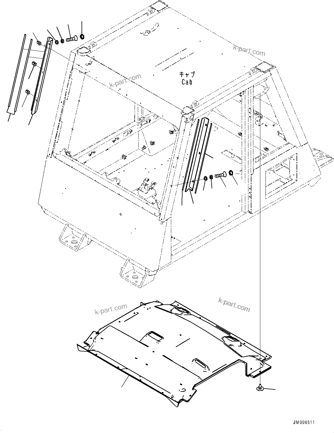 Komatsu parts book diagram for HD605-8 S/N 30072-UP (For KAL): CAB, ROOF PAD (#30001-)