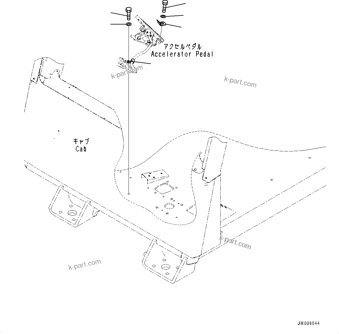 Komatsu parts book diagram for HD605-8 S/N 30072-UP (For KAL): CAB, ACCELERATOR PEDAL MOUNTING (#30001-)