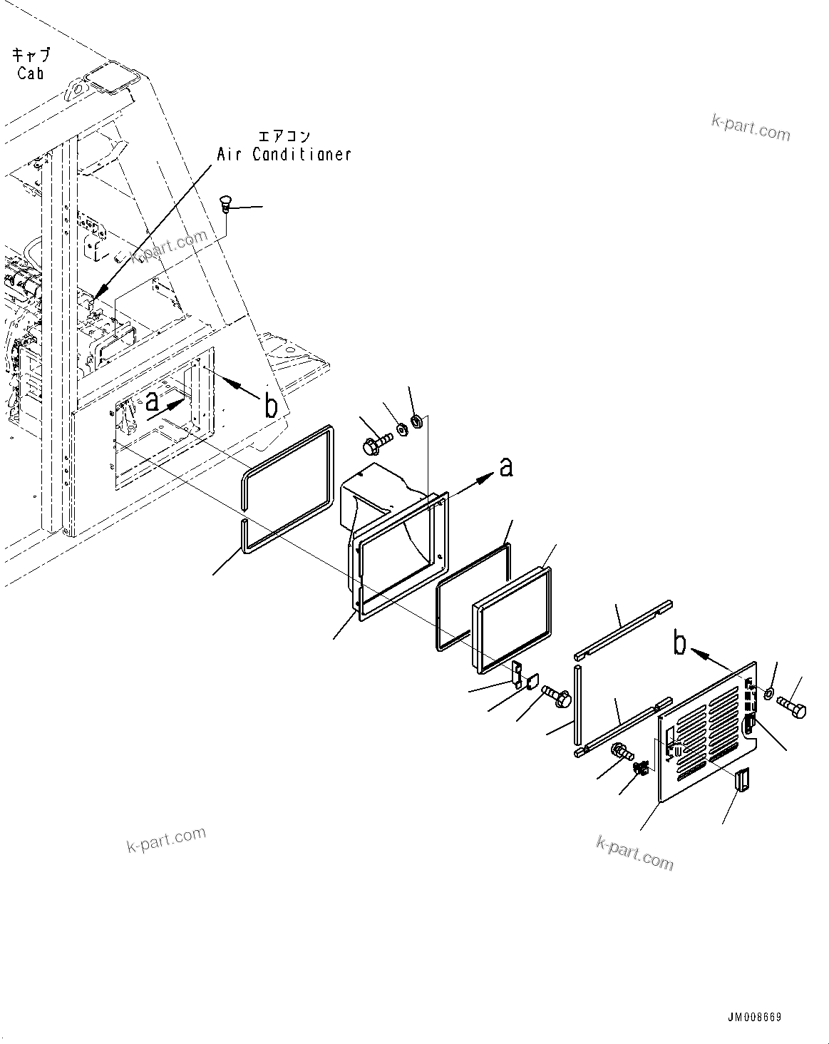 Komatsu parts book diagram for HD605-8 S/N 30072-UP (For KAL): CAB, AIR CONDITIONER FRESH AIR FILTER (#30001-)