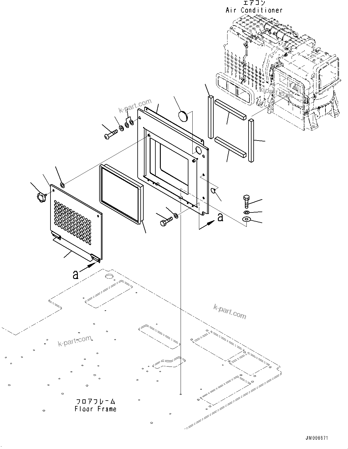 Komatsu parts book diagram for HD605-8 S/N 30072-UP (For KAL): CAB, AIR CONDITIONER RECIRCULATION AIR FILTER (#30001-)