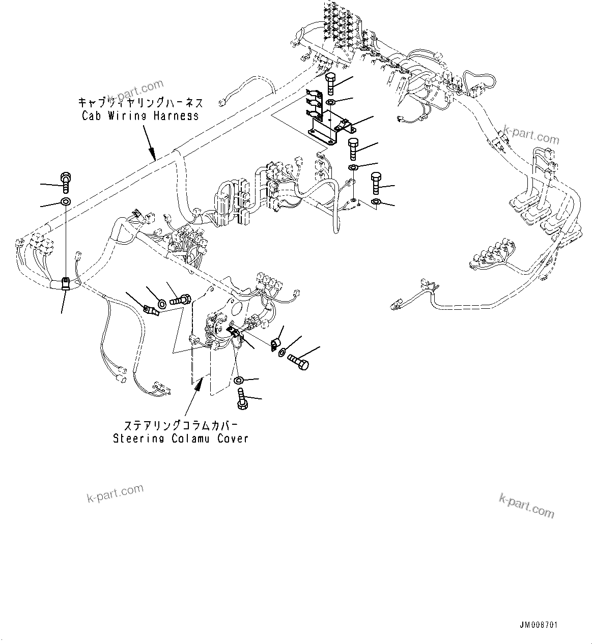 Komatsu parts book diagram for HD605-8 S/N 30072-UP (For KAL): CAB, WIRING HARNESS MOUNTING (2/3) (#30001-)