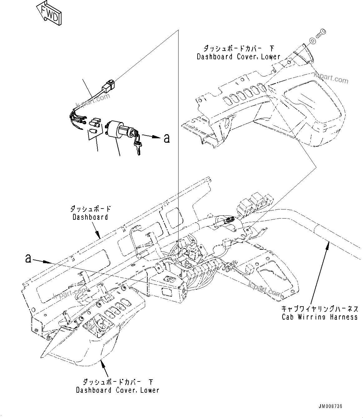 Komatsu parts book diagram for HD605-8 S/N 30072-UP (For KAL): CAB, STARTING SWITCH (#30001-)